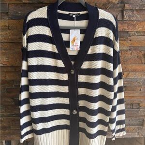 Striped Navy and Cream Women's Cardigan